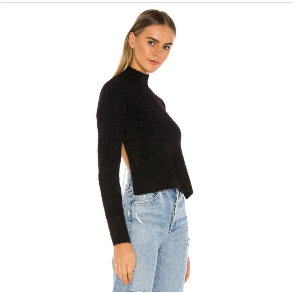 H:our Revolve Mock Neck Open Back Black Sweater With Rhinestone Chain‎ Size XS